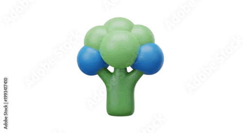 Vector illustration of 3d render of a stylized broccoli vegetable with blue and green florets on a transparent background