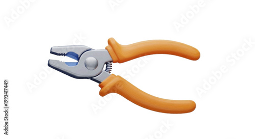 Vector illustration of closeup of a pair of pliers with orange handles on a transparent background