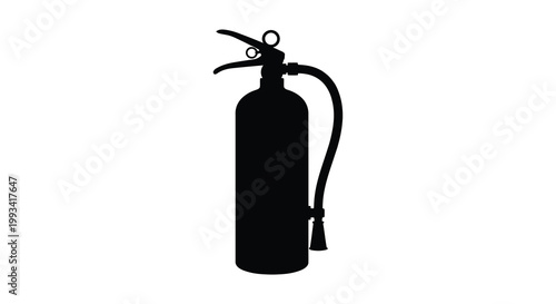 A black silhouette of a vintage fire extinguisher against a white background