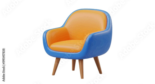Vector illustration of modern armchair with orange upholstery and blue frame on a transparent background