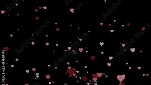 Romantic Love and Heart Shapes Floating and Spreading on Black Background