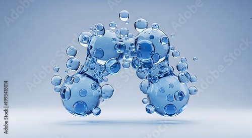 Abstract lung made of blue water drops on white background. Medical technology concept.