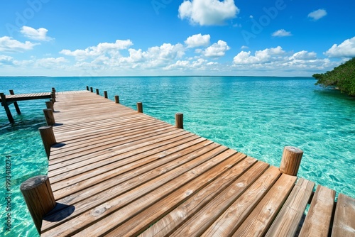 Bright Day at a Wooden Pier by Clear Water With Sky Full of Clouds