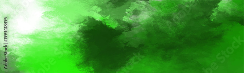 Deep green and bright lime watercolor abstract background with cloudy textured brush strokes for artistic design