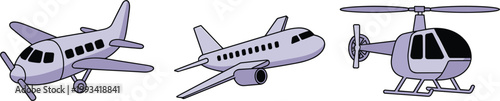 Different air transport vehicles showing propeller plane jet and helicopter vector design