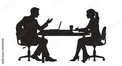 Business professionals engaged in conversation during a formal meeting silhouette