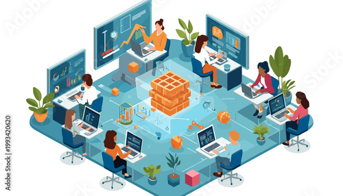 A calming illustration depicts a modern workspace, perfect for representing well-being, productivity, or a positive work-life balance in marketing mat