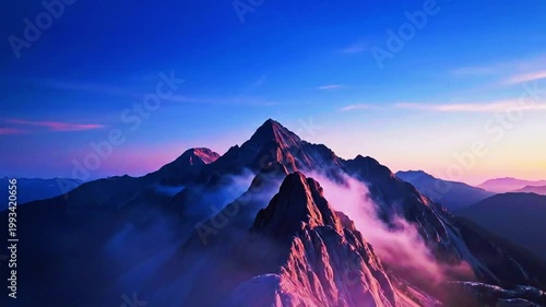 a quiet mountain ridge under evening sky with gentle mist flow 