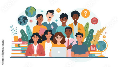 A colorful stack of books and school items evokes a sense of learning and education, ideal for illustrating back-to-school themes or academic concepts