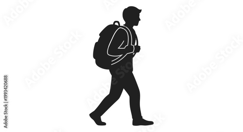 Man Walking with Backpack Silhouette Illustration.