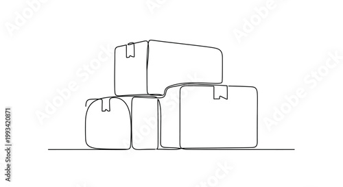 Stack of Cardboard Boxes, Delivery Packages, Moving and Storage Concept, Line Art