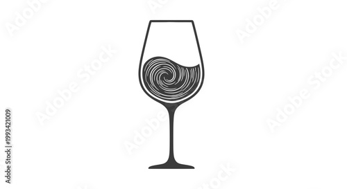 Wine Glass with Swirling Red Wine Illustration.