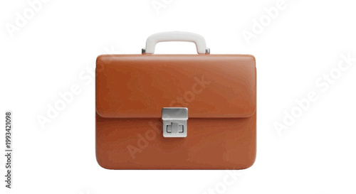 Vector illustration of vintage brown leather briefcase with silver metal lock on a transparent background