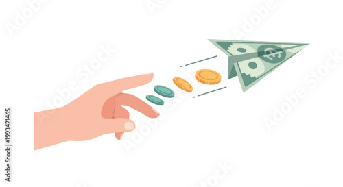 Hand Tossing Coins and Dollar Bill for Financial or Money Concepts