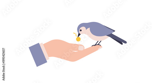 Gentle Hand Holding Small Bird with Feathered Wings
