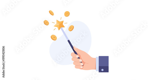 Hand Holding Magic Wand with Sparkles and Star Effect