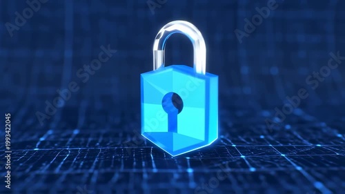 cybersecurity, with glowing blue wireframe details and metallic accents, emphasizing encryption and digital protection