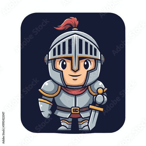 Cute Cartoon Knight Character Holding Sword.
