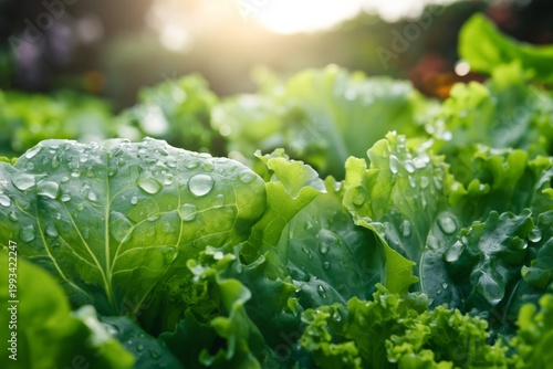 Fresh Lettuce Leaves With Water Droplets During Sunrise at a Garden