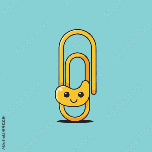 Cute cartoon paperclip character with happy face.