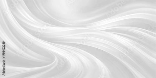 Smooth white silk background featuring abstract flowing waves of soft cream satin fabric with a light liquid swirl pattern and elegant gold curves for a decorative textile wallpaper design