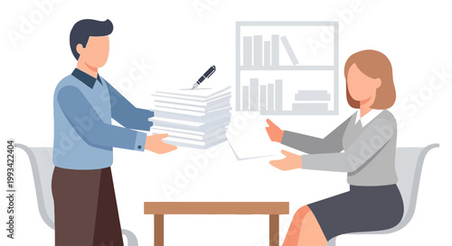 Business Office Exchange with Woman and Man Handling Documents