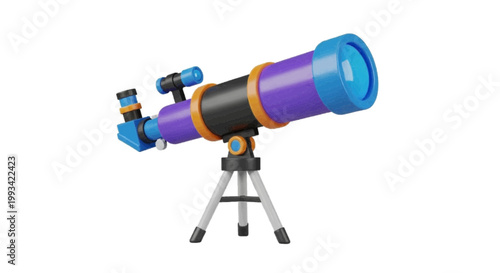 Vector illustration of 3d render of a colorful astronomical telescope on a transparent background