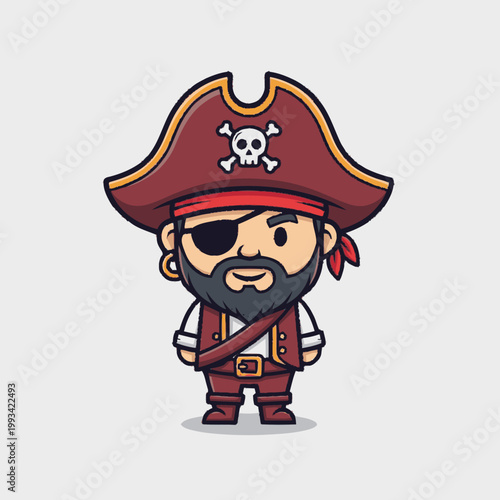 Cute Cartoon Pirate Character with Eye Patch and Hat.