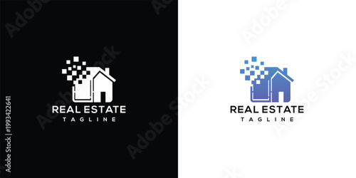 Modern Real Estate Logo with Digital House Icon