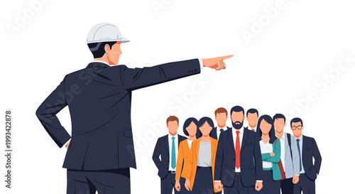 Businessman pointing at group of people.