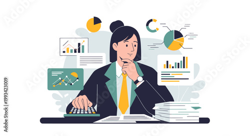 Businesswoman working on computer analysis.