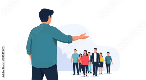 Man addressing a diverse group people.