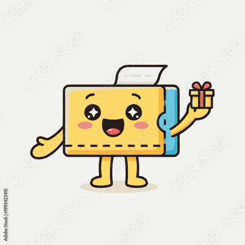 Cute Cartoon Wallet Character Holding a Small Gift Box.