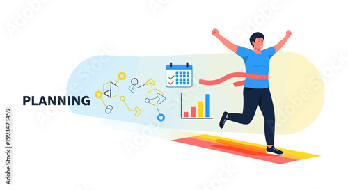 Man Celebrating Achievement with Arms Raised.