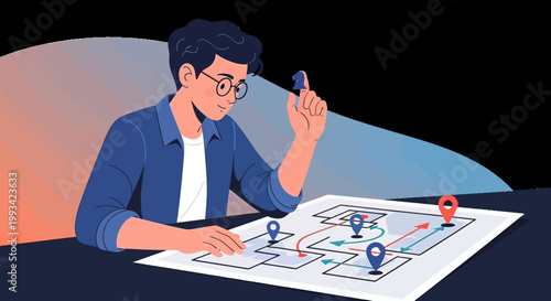 Man planning with map and marker.