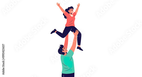 Man lifting woman in air happily.