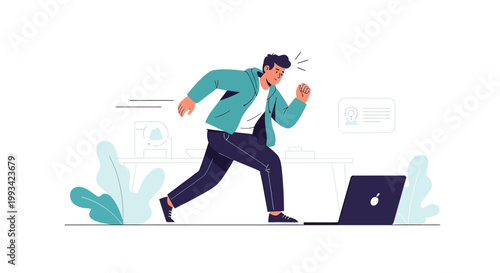 Man Running from Laptop Computer.