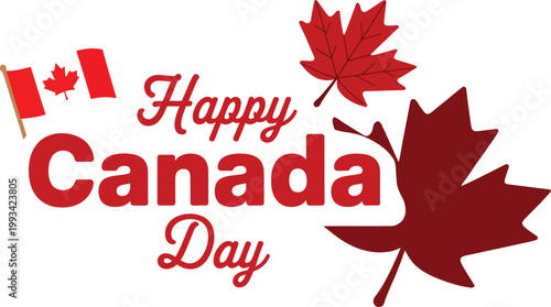 Fotografi Happy canada day text with canada flag and maple leaves isolated on transparent background