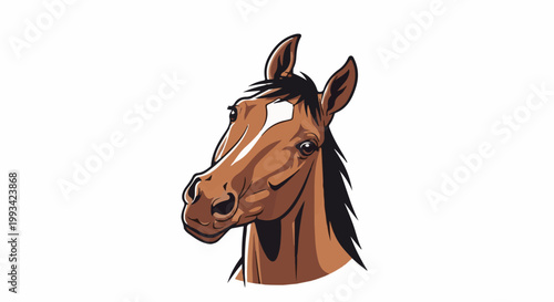 Stylized brown horse head with a white blaze and black mane, art
