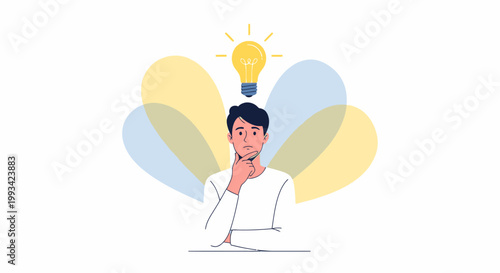 Man with a lightbulb idea thinking.