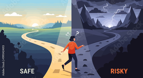 Person Contemplating Road Decision Making.