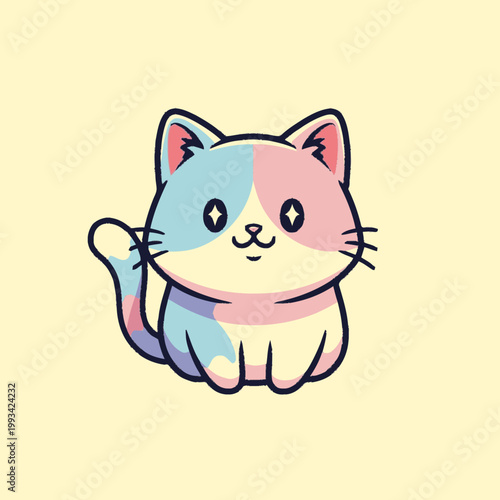 Cute Kawaii Cat Illustration with Pastel Colors.