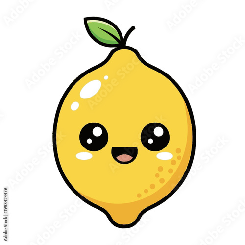 Cute Kawaii Lemon Character with Big Eyes and Smiling Face.