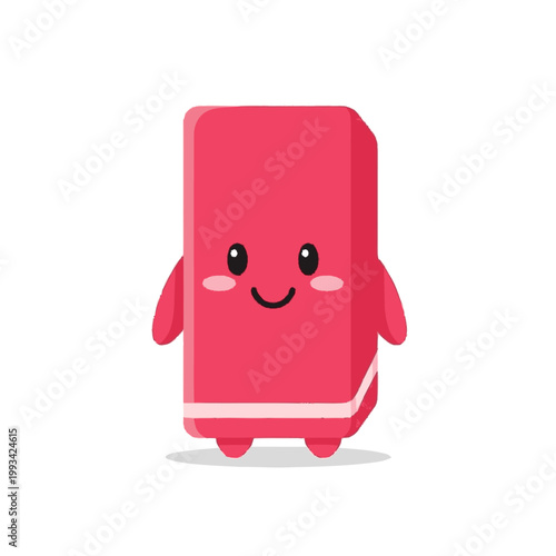 Cute Pink Eraser Character with Smiling Face.