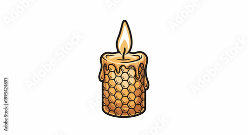 Stylized golden candle with honeycomb texture and dripping wax
