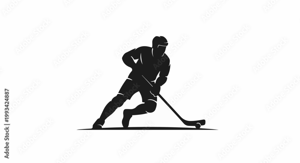 Fototapeta premium Silhouette of a hockey player in action on a white background