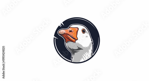 Stylized illustration of a goose's head with an orange beak and dark circular border