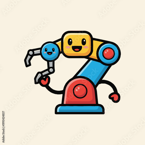Cute Robotic Arm Character with Friendly Face.