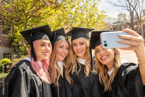Friends Celebrate Graduation in a Sunny Park While Taking a Selfie Together