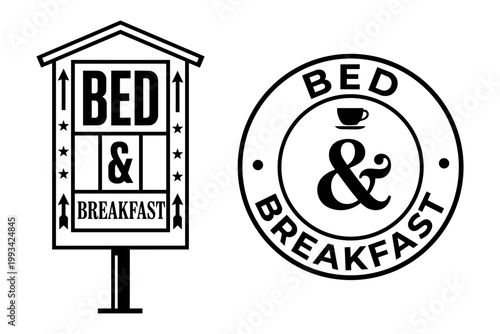 Bed and breakfast vintage sign and stamp logo collection, vector graphics for an inn or guest house hospitality business